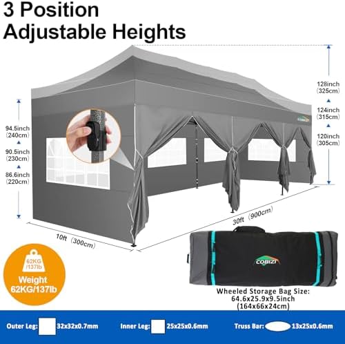 10x30 Pop Up Canopy Tent with 8 Sidewalls, Heavy Duty Canopy, Gray in Gray, alternate view 2