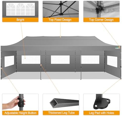 10x30 Pop Up Canopy Tent with 8 Sidewalls, Heavy Duty Canopy, Gray in Gray, alternate view 5