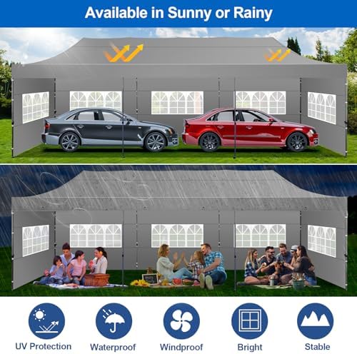 10x30 Pop Up Canopy Tent with 8 Sidewalls, Heavy Duty Canopy, Gray in Gray, alternate view 6