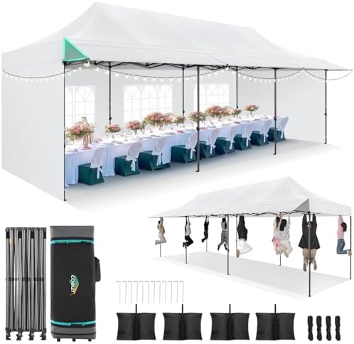 10x30 Pop Up Canopy Tent with Awning & Sidewalls, Heavy Duty Commercial 10X30 Canopy Tents Instant Waterproof