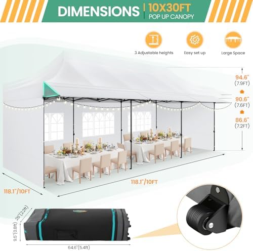 10x30 Pop Up Canopy Tent with Awning & Sidewalls, Heavy Duty Commercial 10X30 Canopy Tents Instant Waterproof, alternate view