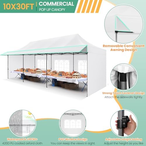 10x30 Pop Up Canopy Tent with Awning & Sidewalls, Heavy Duty Commercial 10X30 Canopy Tents Instant Waterproof, alternate view