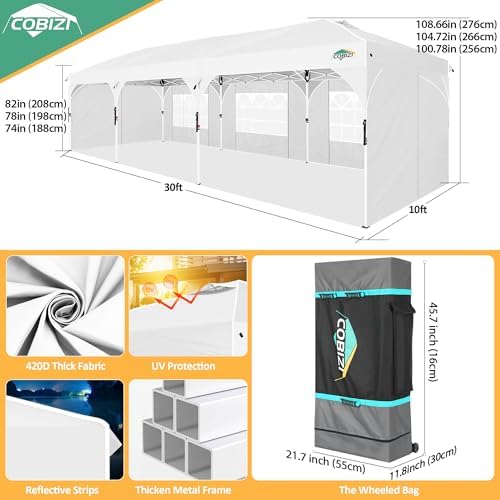 10x30 Pop Up Canopy Tent with Patented Center-Lock, Easy Setup Party Tent with 5 Removable Sidewalls, Wheeled, alternate view