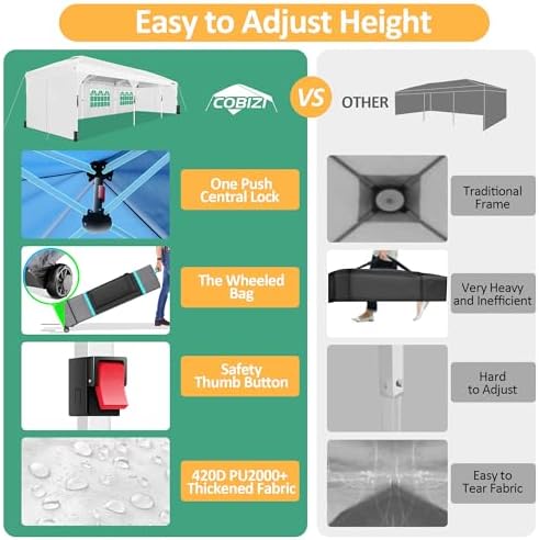 10x30 Pop Up Canopy Tent with Patented Center-Lock, Easy Setup Party Tent with 5 Removable Sidewalls, Wheeled, alternate view