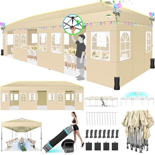 10x30 Pop Up Canopy Tent with Sidewalls 10x30 Party Tent Outdoor for Parties UPF 50+ Windproof Waterproof Gazebo