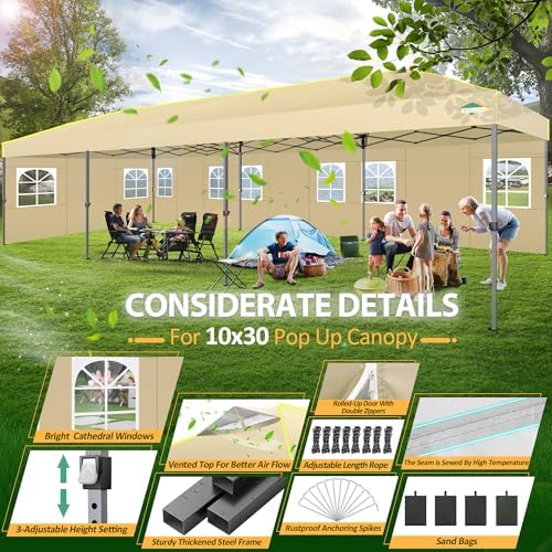 10x30 Pop Up Canopy Tent with Sidewalls 10x30 Party Tent Outdoor for Parties UPF 50+ Windproof Waterproof Gazebo, alternate