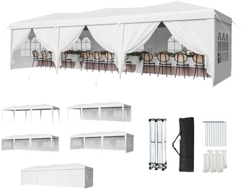 10x30 Pop Up Canopy Tent with Sidewalls, One-Push Instant Setup Waterproof Outdoor Canopy, 3 Adjustable Height