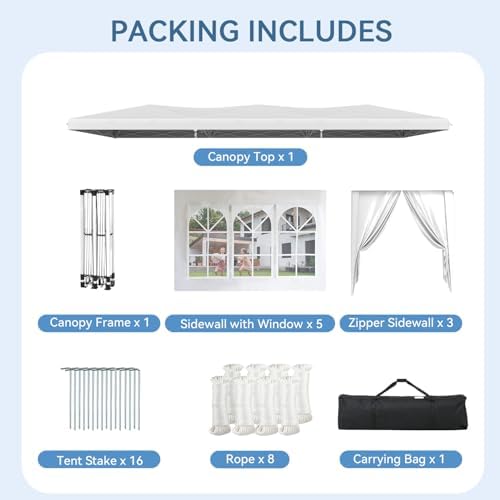 10x30 Pop Up Canopy Tent with Sidewalls, One-Push Instant Setup Waterproof Outdoor Canopy, 3 Adjustable Height, alternate