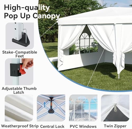 10x30 Pop Up Canopy Tent with Sidewalls, One-Push Instant Setup Waterproof Outdoor Canopy, 3 Adjustable Height, alternate