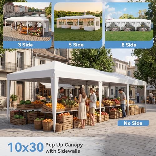 10x30 Pop Up Canopy Tent with Sidewalls, One-Push Instant Setup Waterproof Outdoor Canopy, 3 Adjustable Height, alternate
