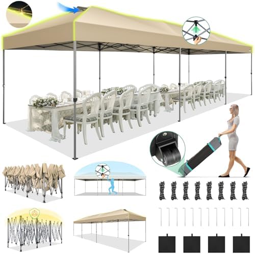 10x30 Pop Up Canopy, Wedding Party Tent Without Sidewall One Push Setup Glow, 3 Adjustable Height Air Vent