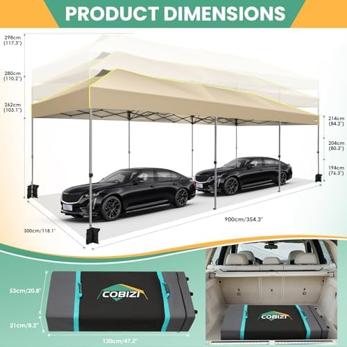 10x30 Pop Up Canopy, Wedding Party Tent Without Sidewall One Push Setup Glow, 3 Adjustable Height Air Vent, alternate view 2
