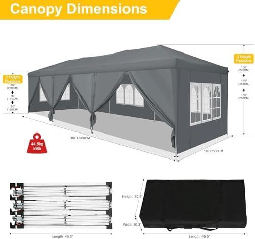 10x30 Pop Up Canopy with 8 Sidewalls for Parties Wedding Backyard, Waterproof Outdoor Commercial Event Shelter, alternate