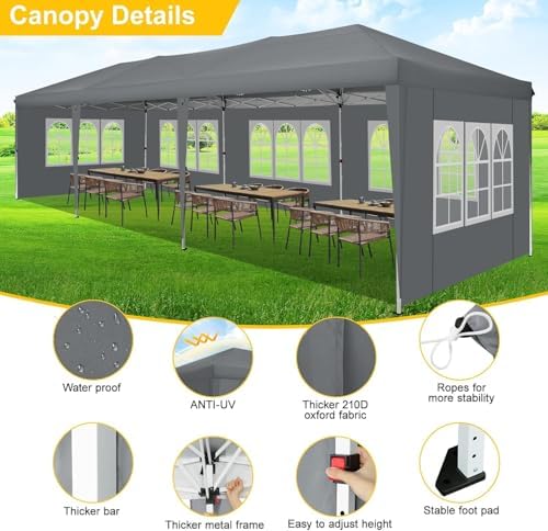 10x30 Pop Up Canopy with 8 Sidewalls for Parties Wedding Backyard, Waterproof Outdoor Commercial Event Shelter, alternate