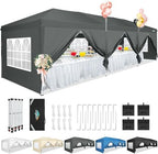 10x30 Pop Up Canopy with 8 Sidewalls, One Push Easy Setup, Gray in Gray