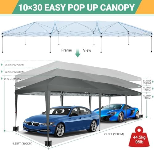 10x30 Pop Up Canopy with 8 Sidewalls, One Push Easy Setup, Gray in Gray, alternate view 3