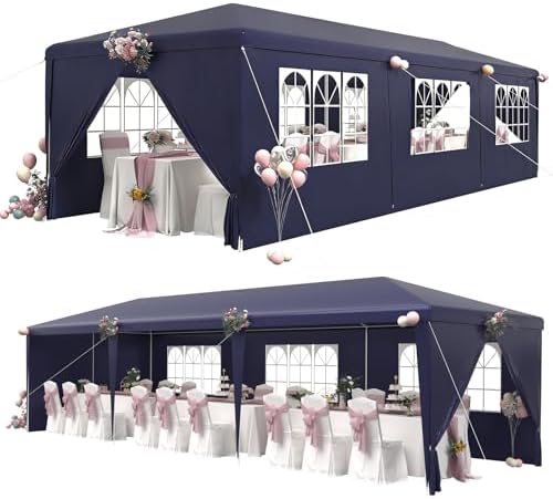 10x30 Waterproof Party Tent with Sidewalls, Outdoor Canopy Tent with 6 Removable Walls & 2 Zipper Doors for