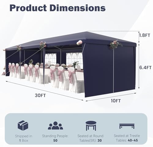 10x30 Waterproof Party Tent with Sidewalls, Outdoor Canopy Tent with 6 Removable Walls & 2 Zipper Doors for, alternate view 2