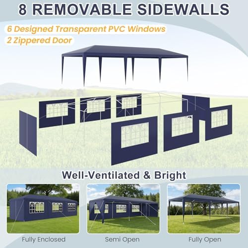 10x30 Waterproof Party Tent with Sidewalls, Outdoor Canopy Tent with 6 Removable Walls & 2 Zipper Doors for, alternate view 5