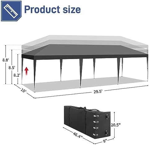 10x30ft Ez Pop Up Canopy Tent with 8 SideWalls Grey in 10x30ft, alternate view 3
