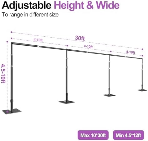 10x30ft Heavy Duty Backdrop Stand, Pipe and Drape Stand, Black in 10x30ft in Black, alternate view 2