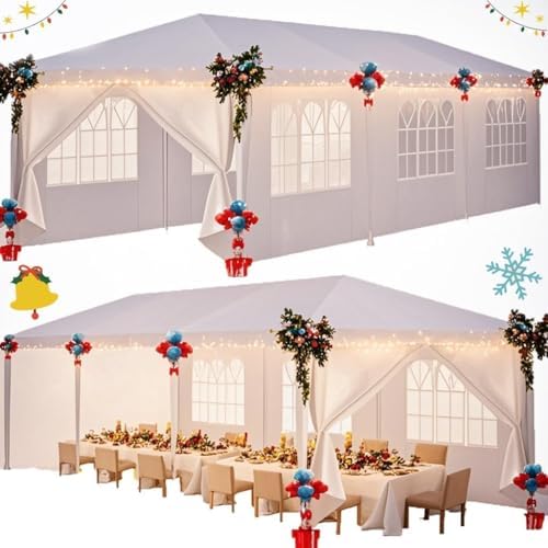 10x30FT Party Tent 300 Sq Ft Outdoor Canopy with 8 Removable Sidewalls, 2 Zipper Doors, 16 Ropes and 36 Stakes