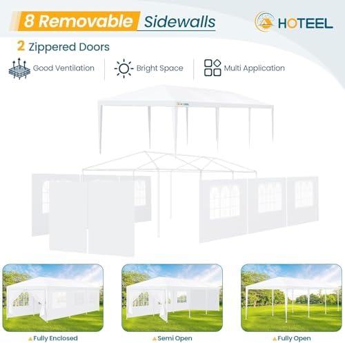 10x30FT Party Tent 300 Sq Ft Outdoor Canopy with 8 Removable Sidewalls, 2 Zipper Doors, 16 Ropes and 36 Stakes, alternate