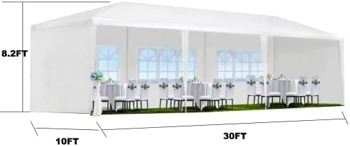 10x30ft Party Tent, Outdoor Canopy Tent Carport with 8 Removable Sidewalls, Wedding Event Shelter BBQ Wedding, alternate view