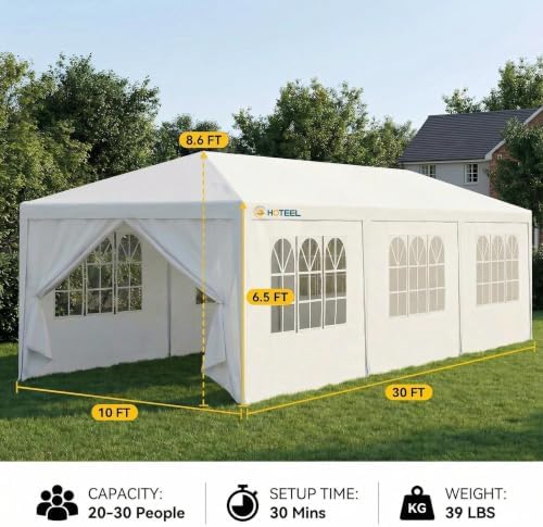 10x30FT Party Tent Outdoor Canopy with 8 Removable Walls, White in 10x30FT in White, alternate view 2