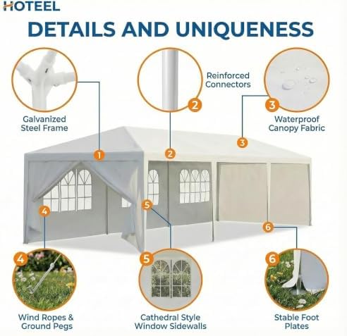 10x30FT Party Tent Outdoor Canopy with 8 Removable Walls, White in 10x30FT in White, alternate view 4