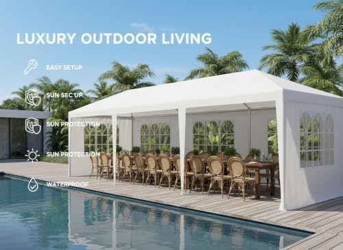 10x30FT Party Tent Outdoor Canopy with 8 Removable Walls, White in 10x30FT in White, alternate view 5