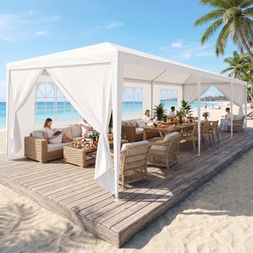 10x30FT Party Tent Outdoor Canopy with 8 Removable Walls, White in 10x30FT in White, alternate view 6