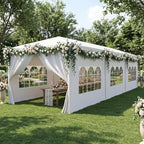 10x30FT Party Tent Outdoor White Canopy with 8 Removable Sidewalls in 10x30FT