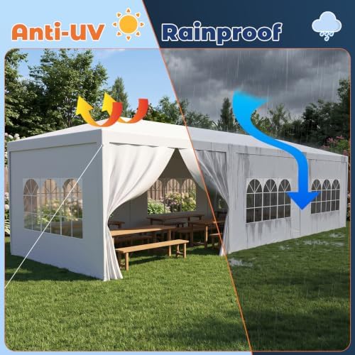 10x30FT Party Tent Outdoor White Canopy with 8 Removable Sidewalls in 10x30FT, alternate view 6
