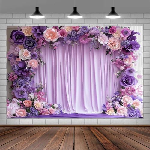 10X6.5ft Purple Flower Wall Background Photography Lavender Backdrop for Parties Wedding, Girls Birthday, alternate view 3