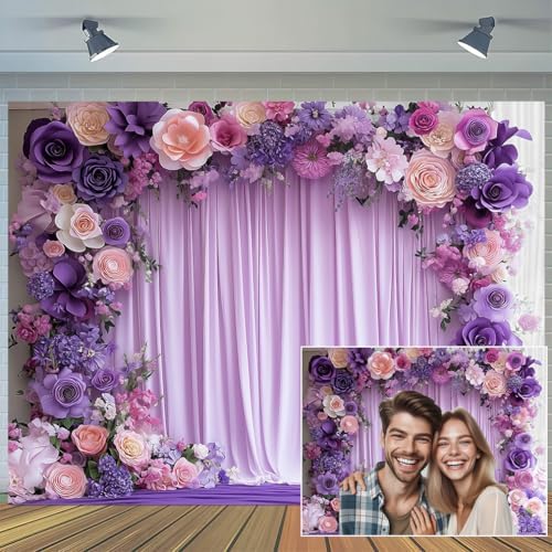 10X6.5ft Purple Flower Wall Background Photography Lavender Backdrop for Parties Wedding, Girls Birthday, alternate view 4