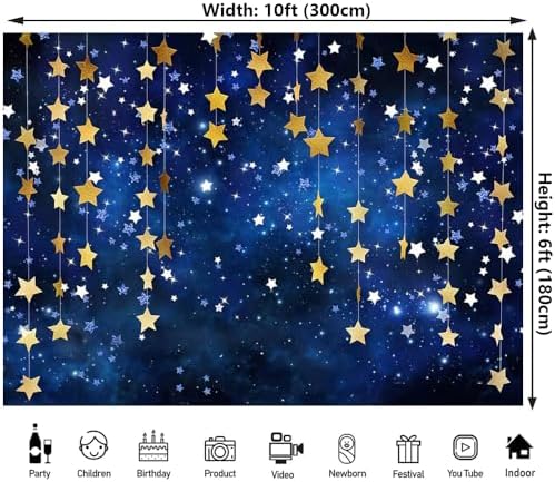 10x6ft Twinkle Twinkle Little Star Backdrops Navy Blue Galaxy Starry Night Gold Stars Photography Background for, alternate