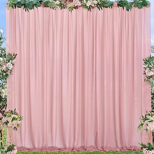 10x7ft Dusty Rose Chiffon Backdrop Curtains, Wrinkle-Free Sheer Fabric Photo Drapes for Wedding Ceremony Arch