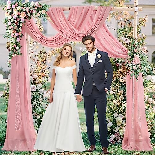 10x7ft Dusty Rose Chiffon Backdrop Curtains, Wrinkle-Free Sheer Fabric Photo Drapes for Wedding Ceremony Arch, alternate view