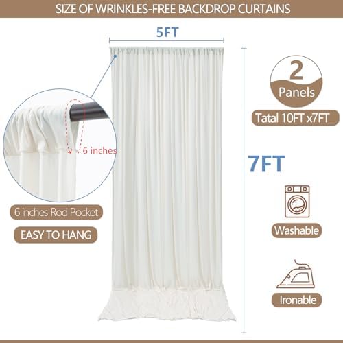10x7ft Wrinkle Free Ivory Backdrop Curtain for Parties Soft Fabric Drapes Wedding Ivory Curtain Backdrop for, alternate view