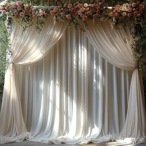 10x7ft Wrinkle Free Ivory Backdrop Curtain for Parties Soft Fabric Drapes Wedding Ivory Curtain Backdrop for, alternate view