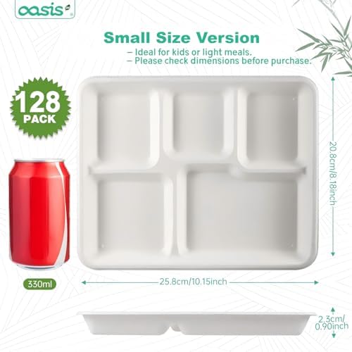 10x8 128-Pack 5-Compartment Divided Plates, Ideal for Light Meals, Kids Lunch, Meal Prep & Party, Heavy Duty, alternate view
