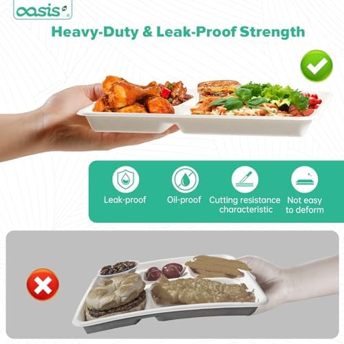 10x8 128-Pack 5-Compartment Divided Plates, Ideal for Light Meals, Kids Lunch, Meal Prep & Party, Heavy Duty, alternate view