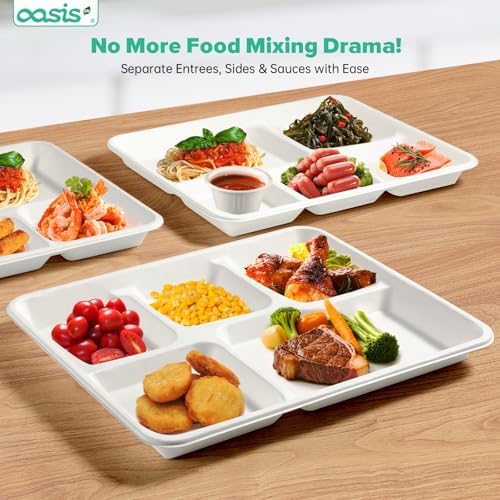 10x8 128-Pack 5-Compartment Divided Plates, Ideal for Light Meals, Kids Lunch, Meal Prep & Party, Heavy Duty, alternate view