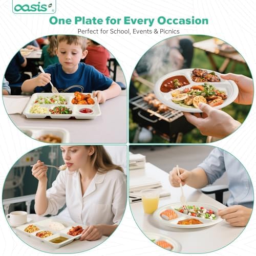 10x8 128-Pack 5-Compartment Divided Plates, Ideal for Light Meals, Kids Lunch, Meal Prep & Party, Heavy Duty, alternate view