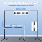 10x8.5ft Adjustable Heavy Duty Backdrop Stand with Cross Base in 10x8.5ft in Black, alternate view 3