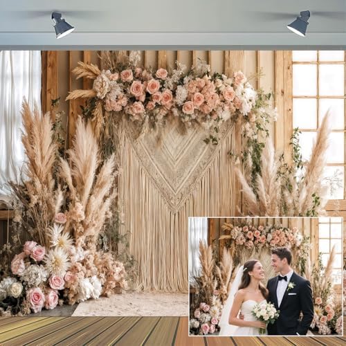 10x8 ft Bohemian Pampas Grass Flower Backdrop Retro Boho Flowers Window Photography Background Bridal Shower