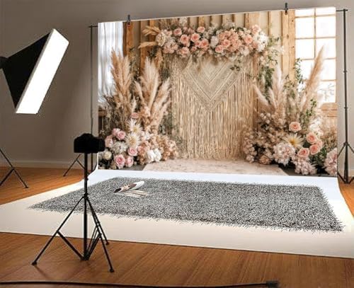 10x8 ft Bohemian Pampas Grass Flower Backdrop Retro Boho Flowers Window Photography Background Bridal Shower, alternate view
