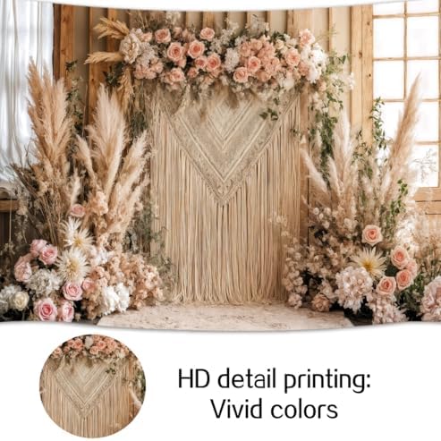 10x8 ft Bohemian Pampas Grass Flower Backdrop Retro Boho Flowers Window Photography Background Bridal Shower, alternate view