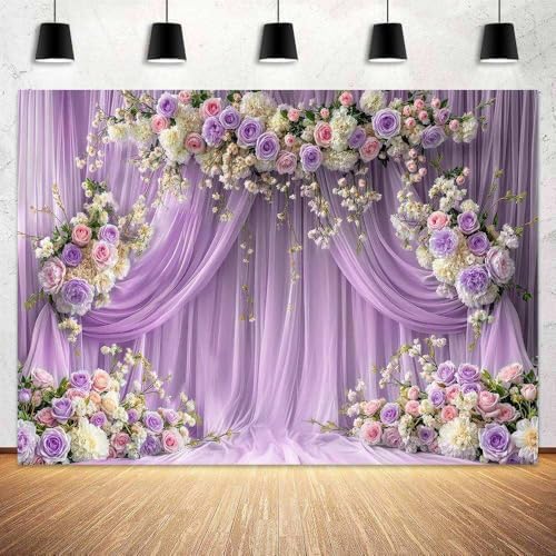 10x8 ft Purple Flower Wall Backdrop Rose Lavender Floral Wedding Bridal Photography Backdrop Girls Birthday, alternate view 2